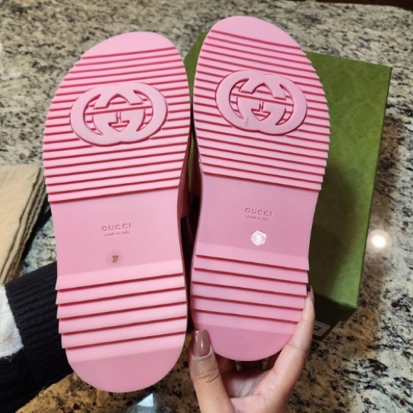 NEW Gucci Supreme Pink Monogram Coated Canvas & Leather Platform Sandal Size 37 - Picture 4 of 12